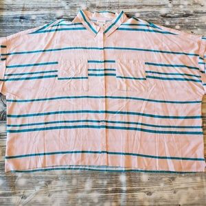 Lularoe Amy Light Pink Blue Stripes Button-Up 2XL